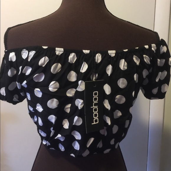 BNWT Polka Dot Crop Top off shoulder - Picture 2 of 4